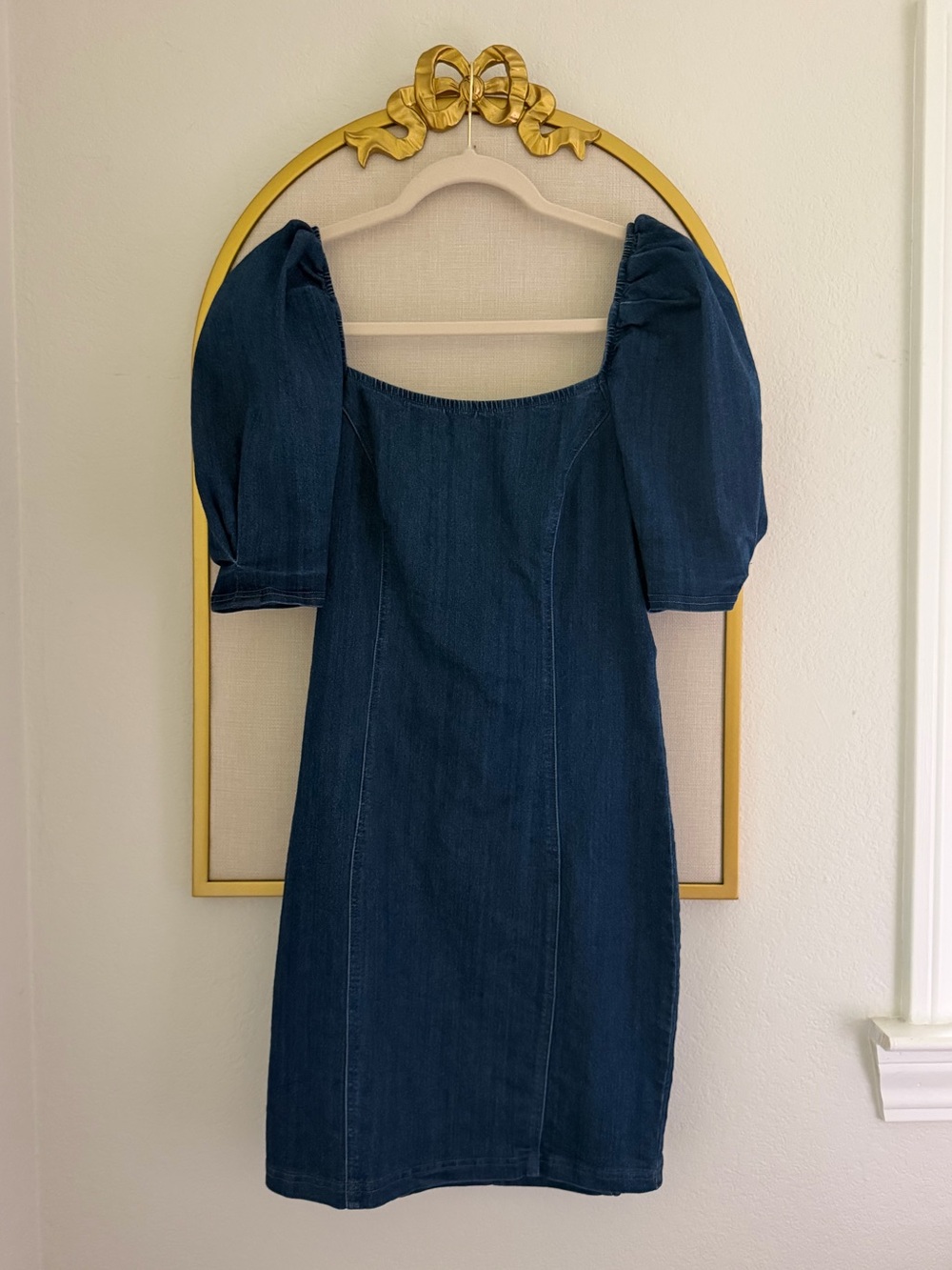 Cute Square Neck Puff Sleeve Denim Dress